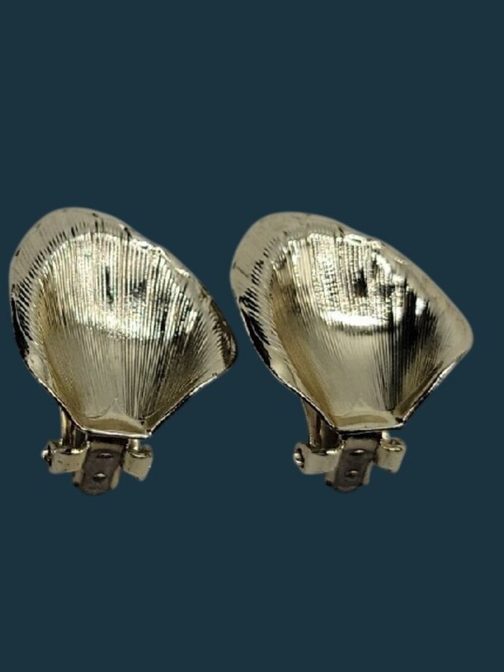 Vintage Coro 1940s Clip On Earrings Textured Gold Tone Leaves Estate Signed